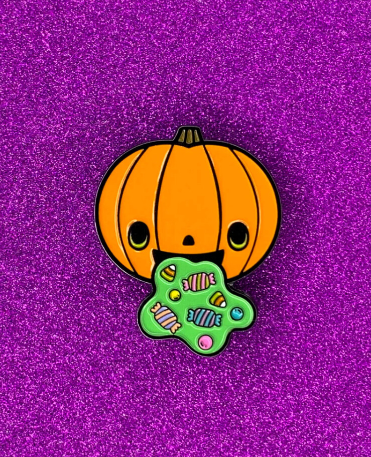 Pukin&#39; Candy Pumpkin Hard Enamel Pin (by Robo Roku)