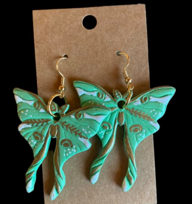 SALE - Mint Moth Earrings