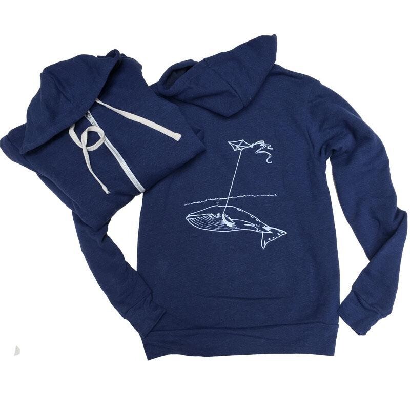 Unisex Navy Whale Zip Hoodie XL