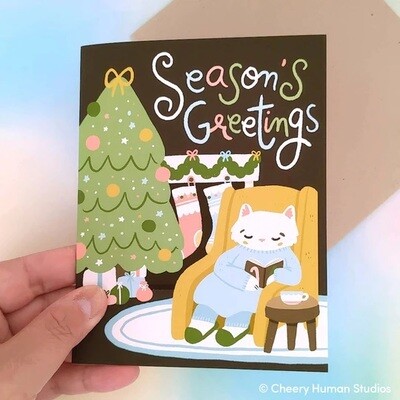 Greeting Card, Seasons Greetings Cozy Cat