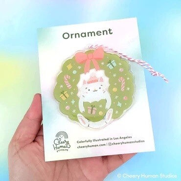 FINAL SALE - Ornament, Cat &amp; Wreath