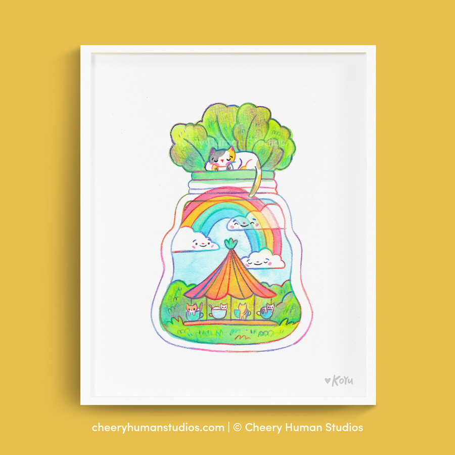 Art Print, Tiny Worlds + Cats, Carousel (8x10)