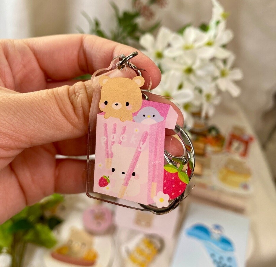 Strawberry Pocky Bear Acrylic Keychain