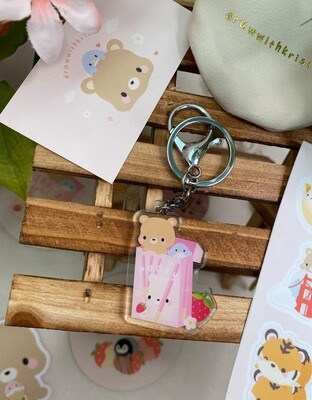 Strawberry Pocky Bear Acrylic Keychain