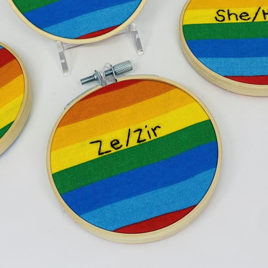 Rainbow Pronoun Ze/Zir Wall Hanging