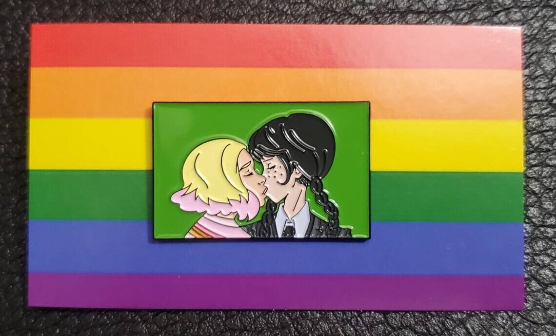 Wednesday Addams x Enid Pride Kiss Pin (by Kayden Phoenix)