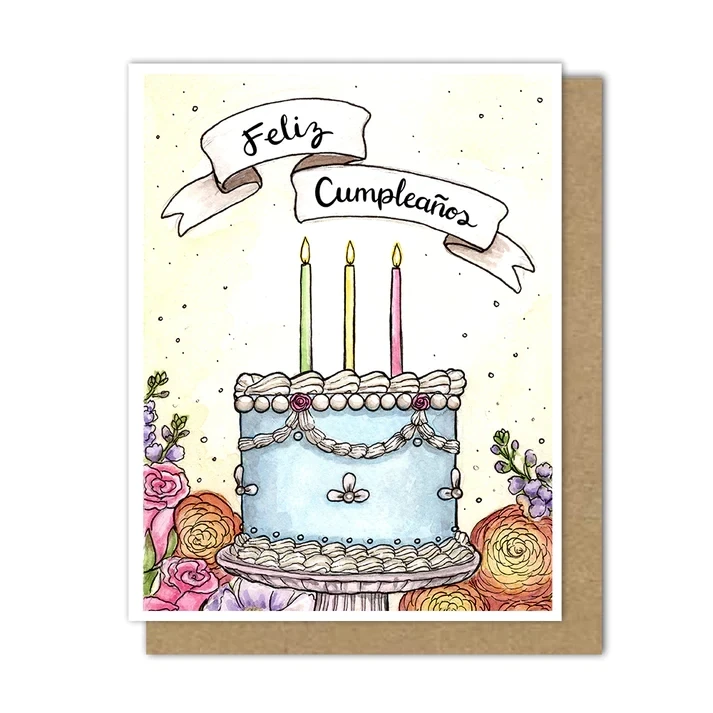 Fancy Spring Birthday Cake Card (Spanish)
