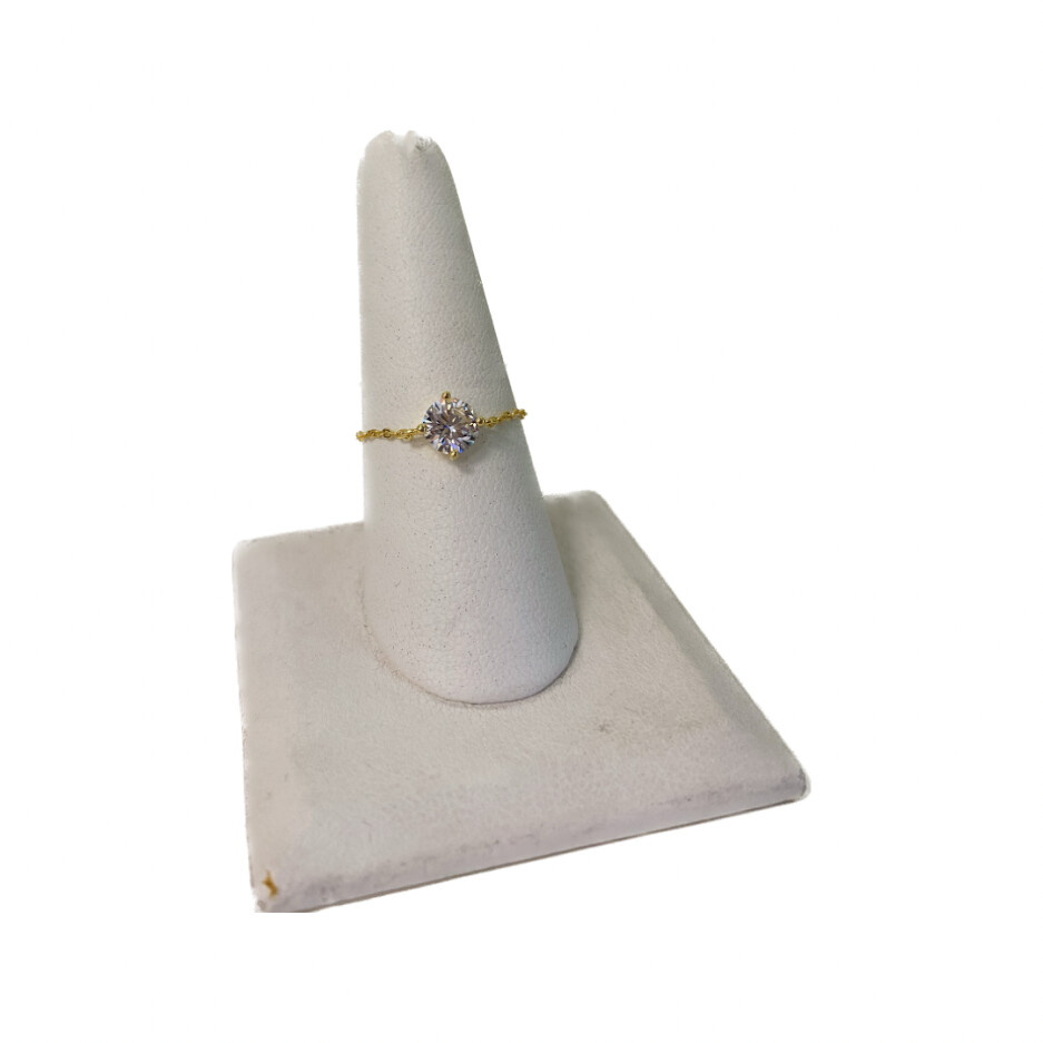 Chain Ring, Gold Plated Round White Stone  (sterling, adjustable)