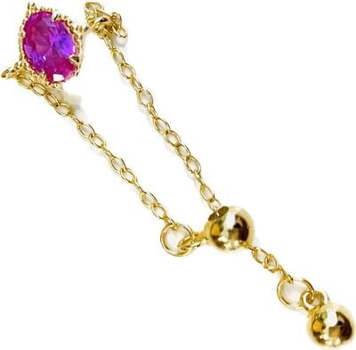 Chain Ring, Gold Plated Pink Stone  (sterling, adjustable)