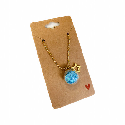 Wish Upon a Star, Aqua Glass Globe Necklace, 18" ball chain