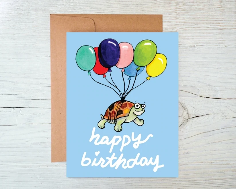 Turtle Balloons Birthday Card
