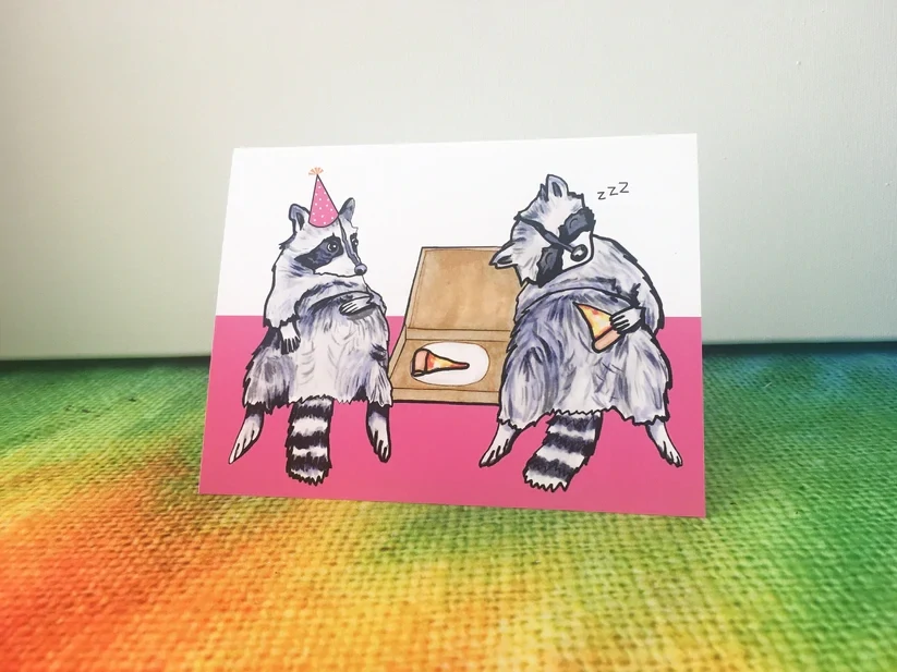 Raccoon Pizza Birthday Card