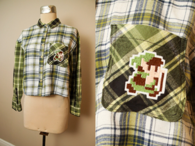 Mix Match Flannel Shirts - Green 8-bit Link (TOP016) - Medium