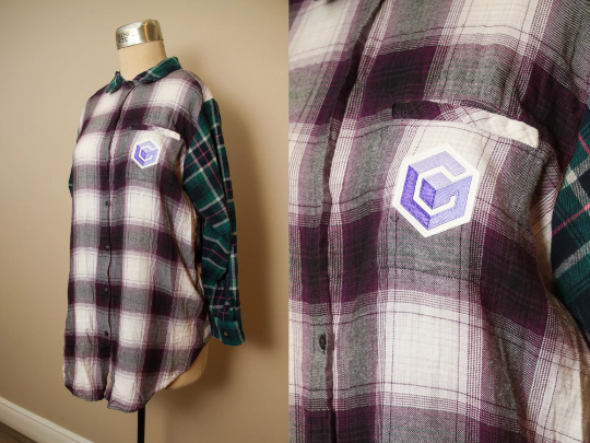 Mix Match Flannel Shirts - Purple/Green with Gamecube (TOP020) - Large
