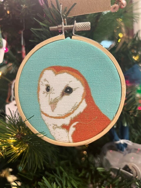 Barn Owl Hoop Ornament