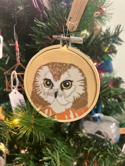 Norther Saw-whet Owl Hoop Ornament