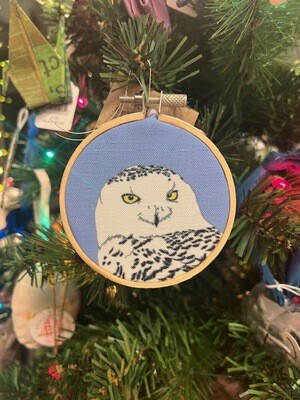 Snowy Owl Hoop Ornament