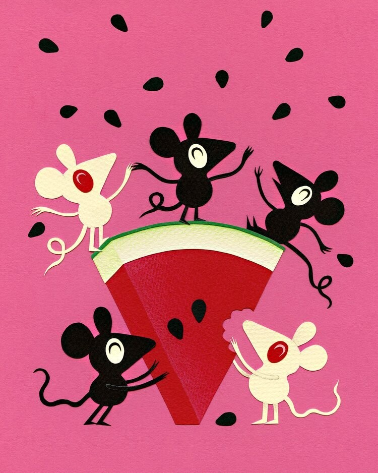 8x10 Print, Watermelon Mice