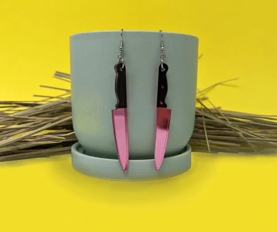 Dangle Knife Earrings Pink Mirror