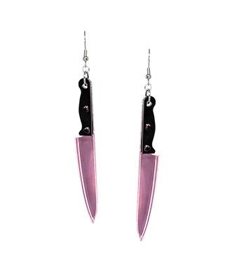 Dangle Knife Earrings Pink Mirror