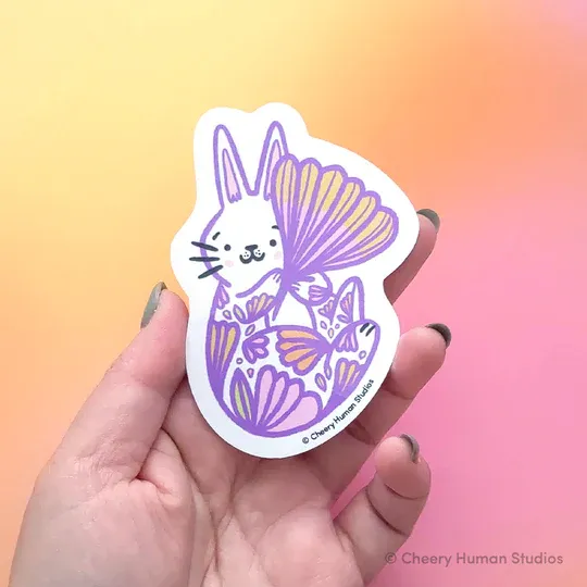 Sticker, Rabbit Holding Flower