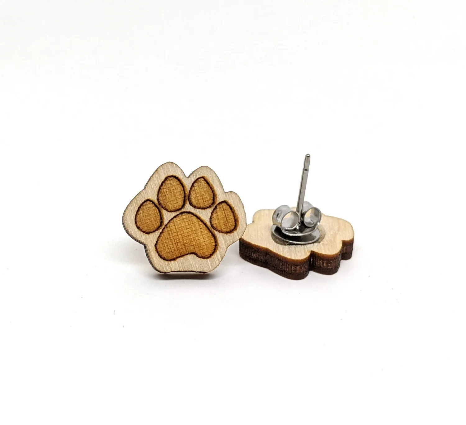 Paw Earrings Natural Wood