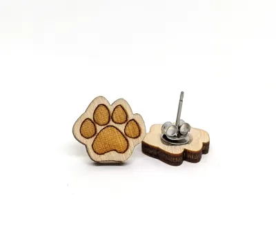 Paw Earrings Natural Wood