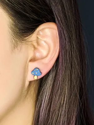 Mushroom Earrings, Blue