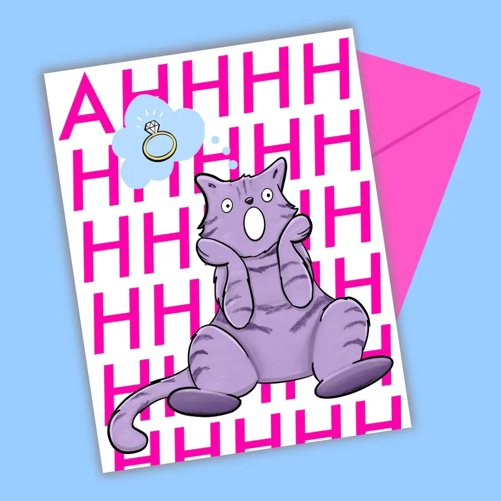 AHHH Cat Scream Engagement Card