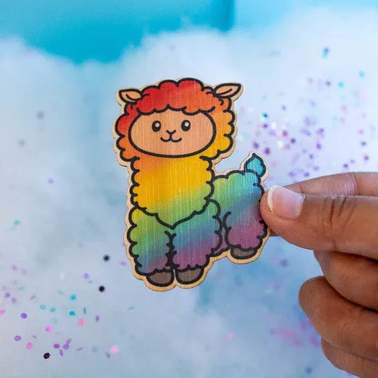 Rainbow Alpaca Bamboo Sticker