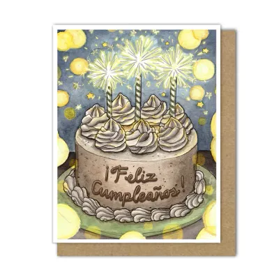 Sparkler Birthday Cake Card (Spanish)