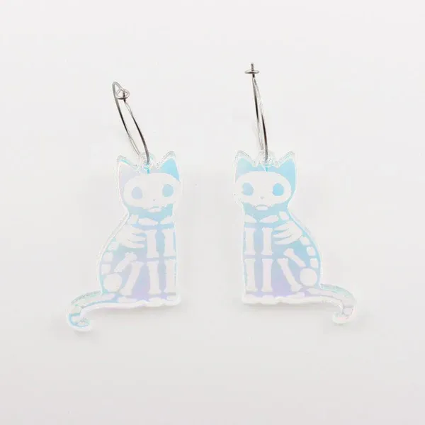Skeleton Kitty Holographic Hoop Earrings Skeleton Kitty Holographic Hoop Earrings