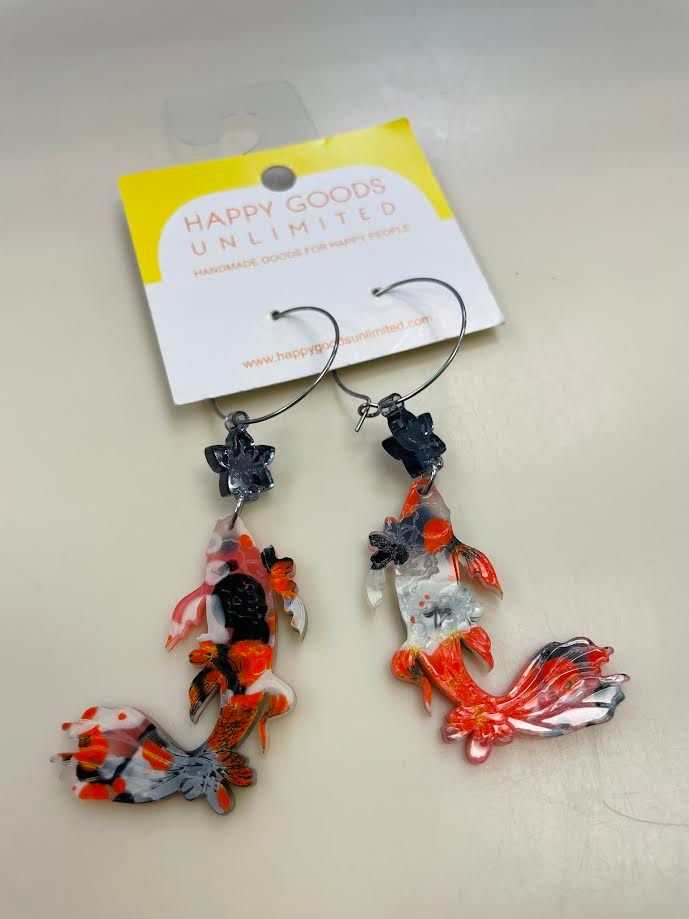 Koi Fish with Lotus Hoop Earrings