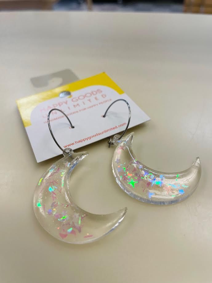 Shimmer Clear Moon Hoops