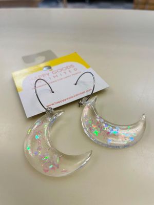 Shimmer Clear Moon Hoops