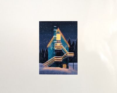Winter Cabin Night Card