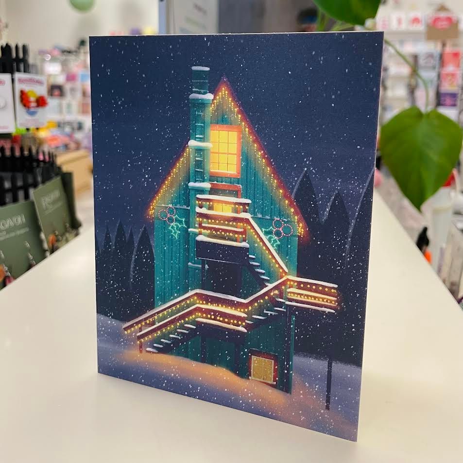 Winter Cabin Night Card