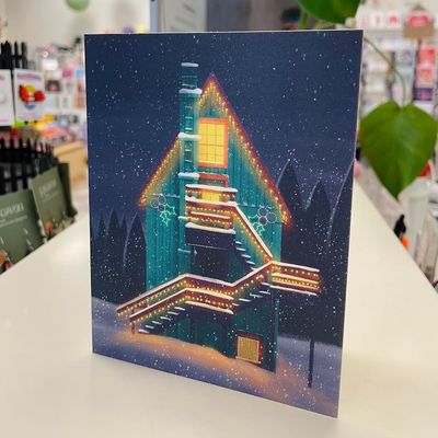 Winter Cabin Night Card