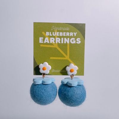 Blueberry Earrings (clay + felt)