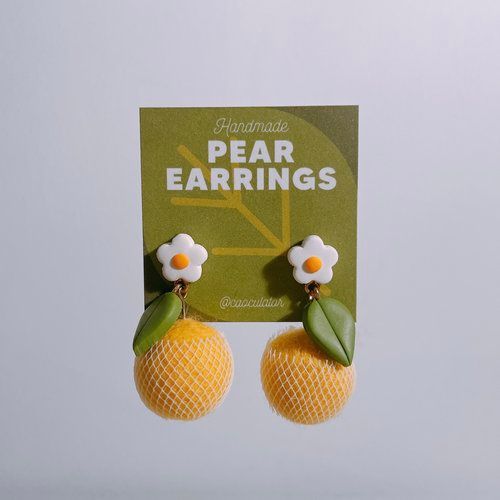 Pear Earrings (clay + felt)