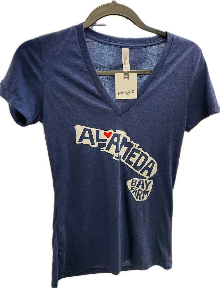 Alameda Map, Navy - Feminine Deep V-Neck Tee