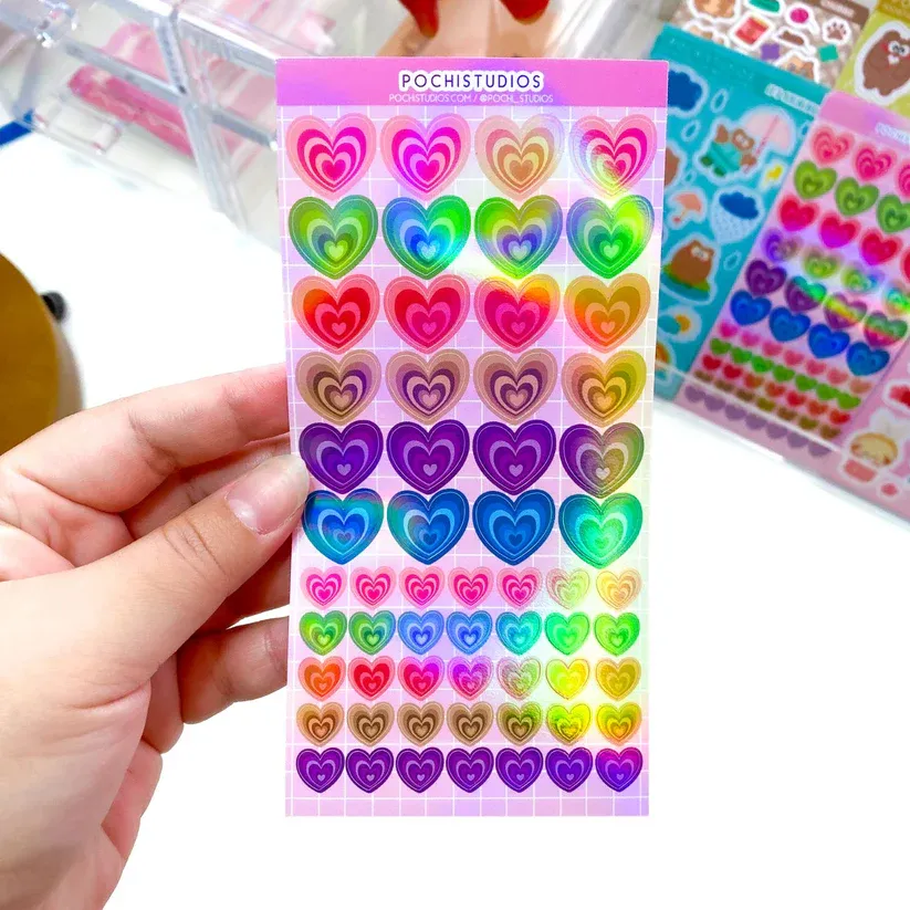 Y2K Holo Hearts Sticker Sheet