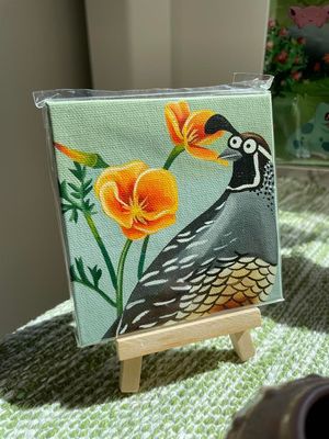 California Quail Mini Canvas 4x4&quot; with stand