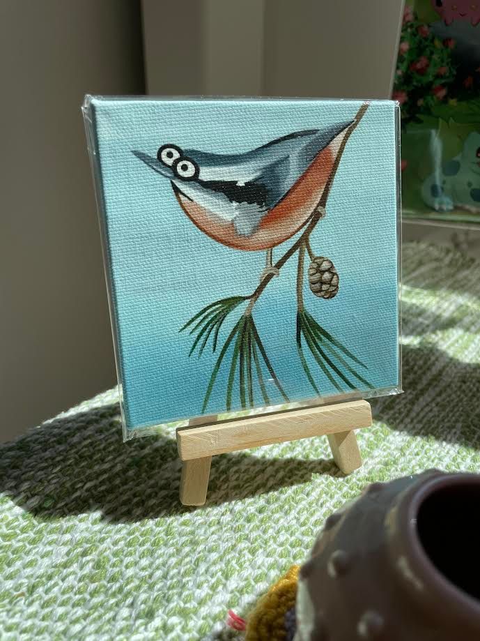 Red-breasted Nuthatch Mini Canvas 4x4&quot; with stand