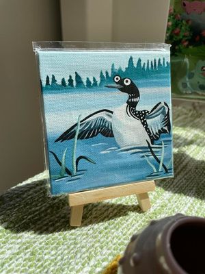 Common Loon Mini Canvas 4x4&quot; with stand