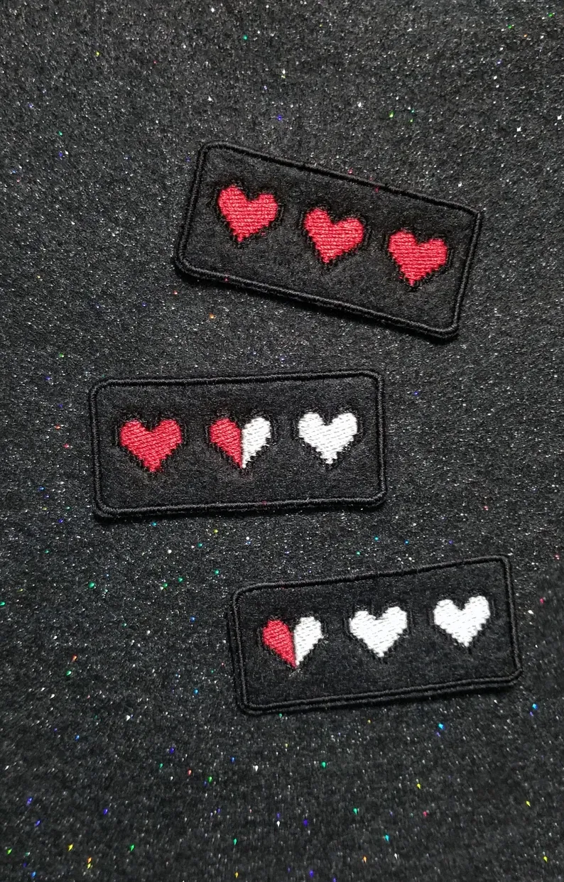 Mini 8 Bit Heart Iron-On Patches (set of 3)