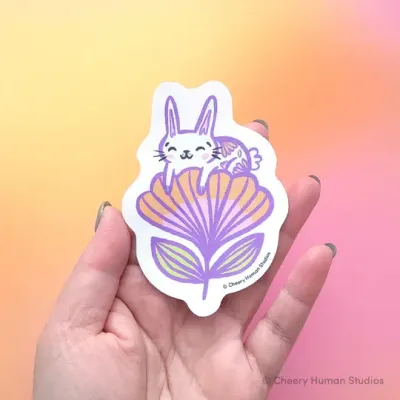 Sticker, Rabbit in Flower