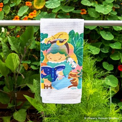 Kitchen/Tea Towel, Reading with Cats