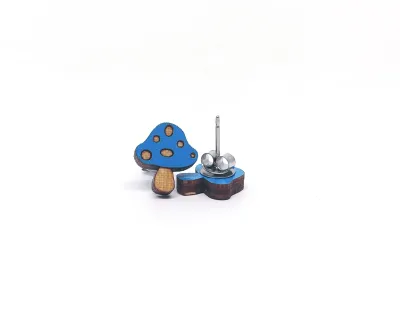 Mushroom Earrings, Blue