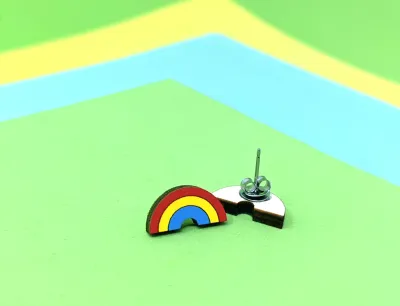 Rainbow Earring, Wood Rainbow Earring, Wood